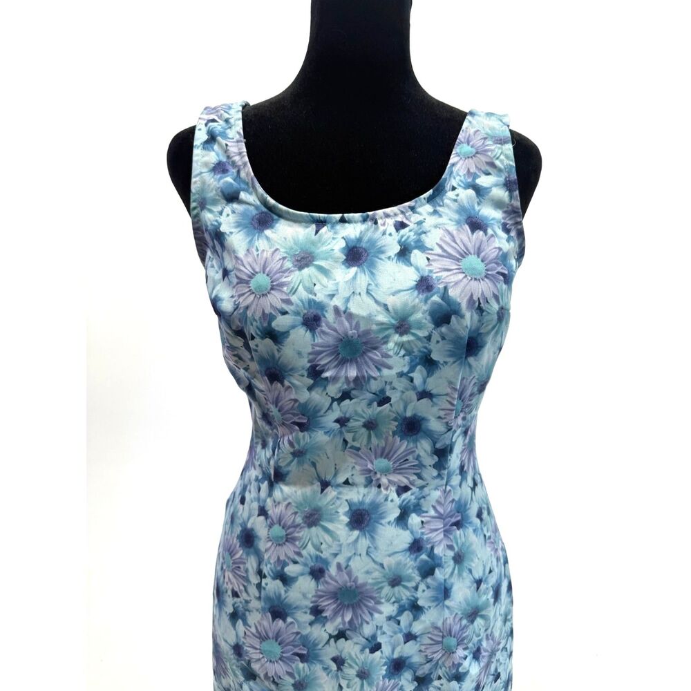 All that Jazz 90s Blue daisy floral retro poly sheath dress - Picture 2 of 6